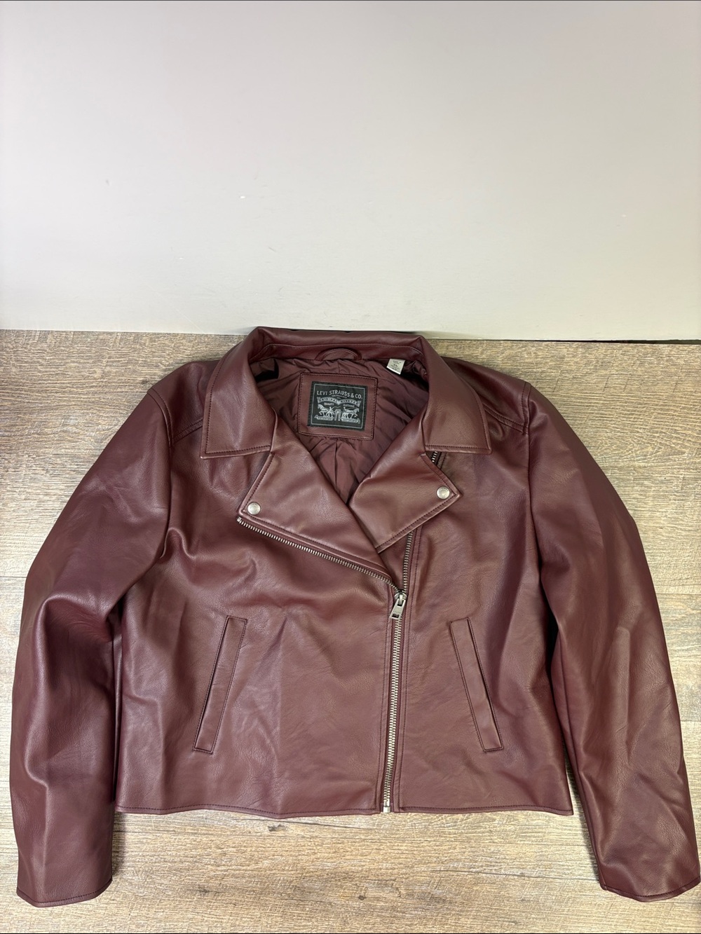 Levi’s Women’s Faux Leather Moto Biker Jacket Burgundy Size XL
